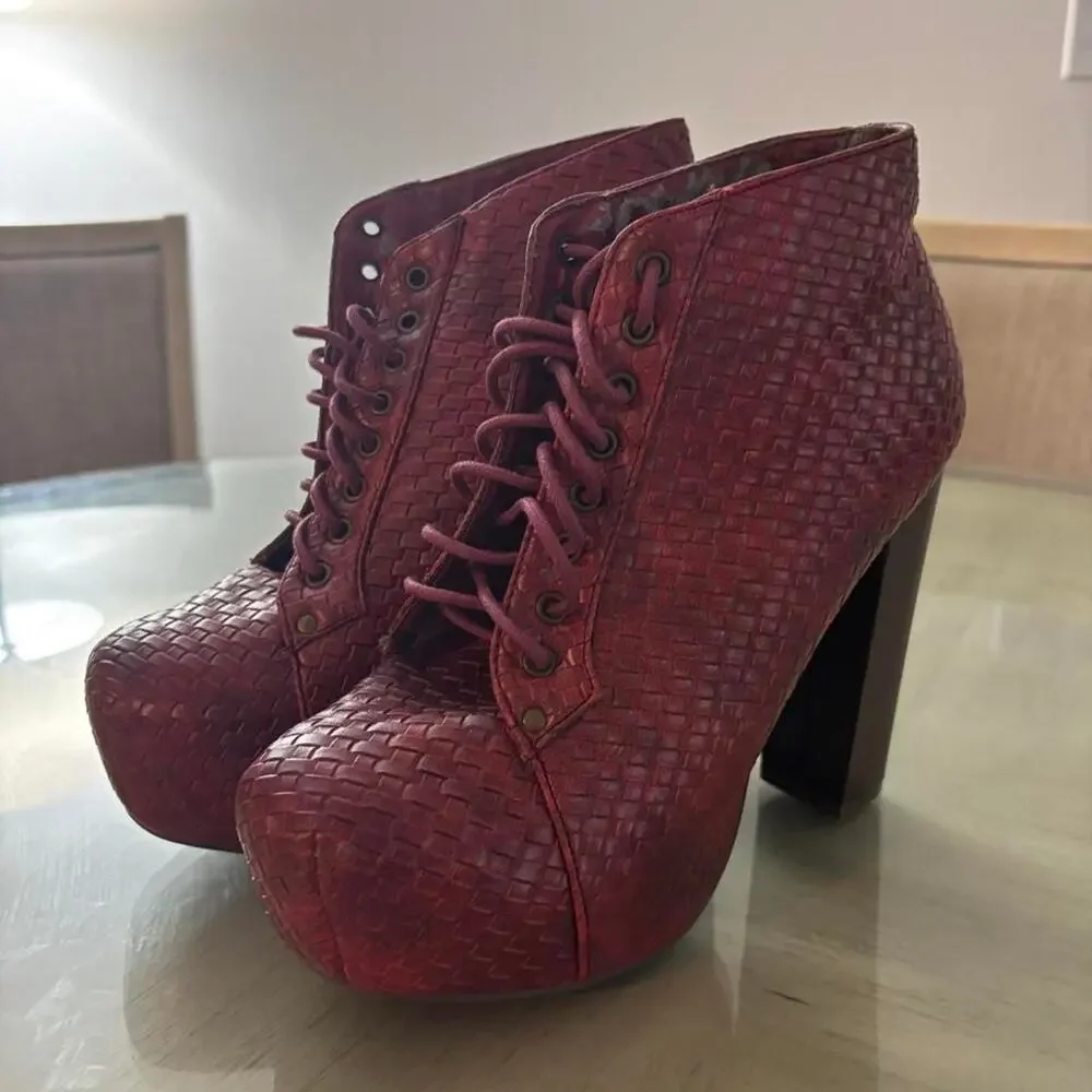 Vintage red woven platform boots